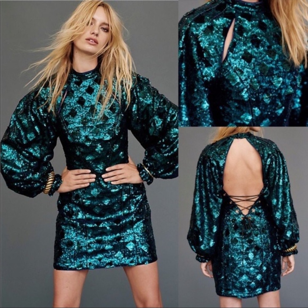 Free People Chantes Holiday Dress Sequins Nwot